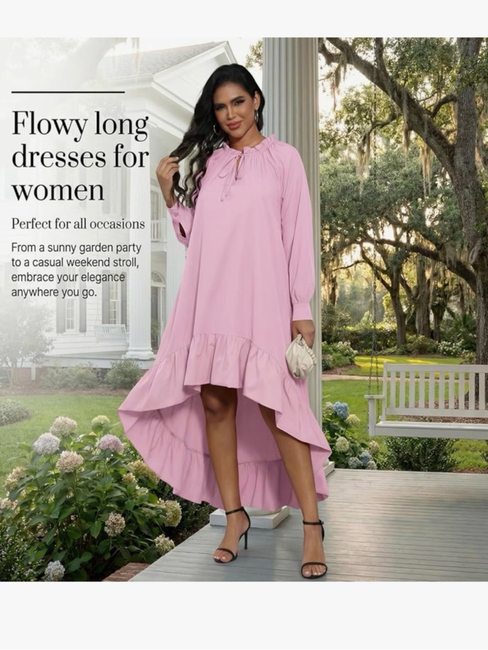 Flowy Pink High-Low Maxi Dress with Ruffle Hem